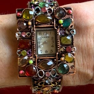 NEW NARMI Quirky Artsy Hinged Cuff Rhinestone Colorful Bracelet RARE